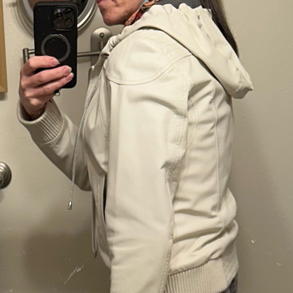 Wilson's Genuine White Leather Hoodie Jacket Woman's Size Large Zipper Front - Picture 4 of 16